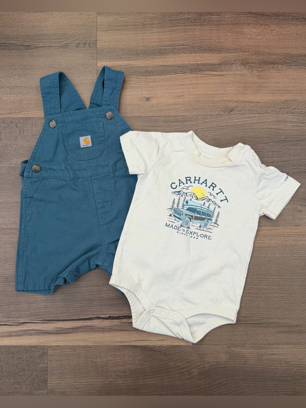 Carhartt Infant Boys' 2-Pc Blue Canvas Shortalls & Bodysuit Set Size 12 Months